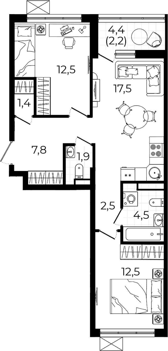 2-комнатная квартира 62.8 м², 4/7 эт., ЖК «А101 Всеволожск»